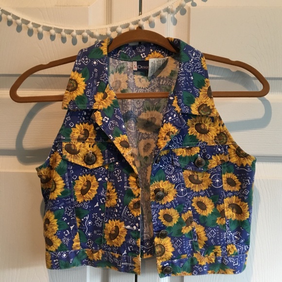 Vintage 60s Sunflower Jean Vest, Sz xs - Picture 2 of 7